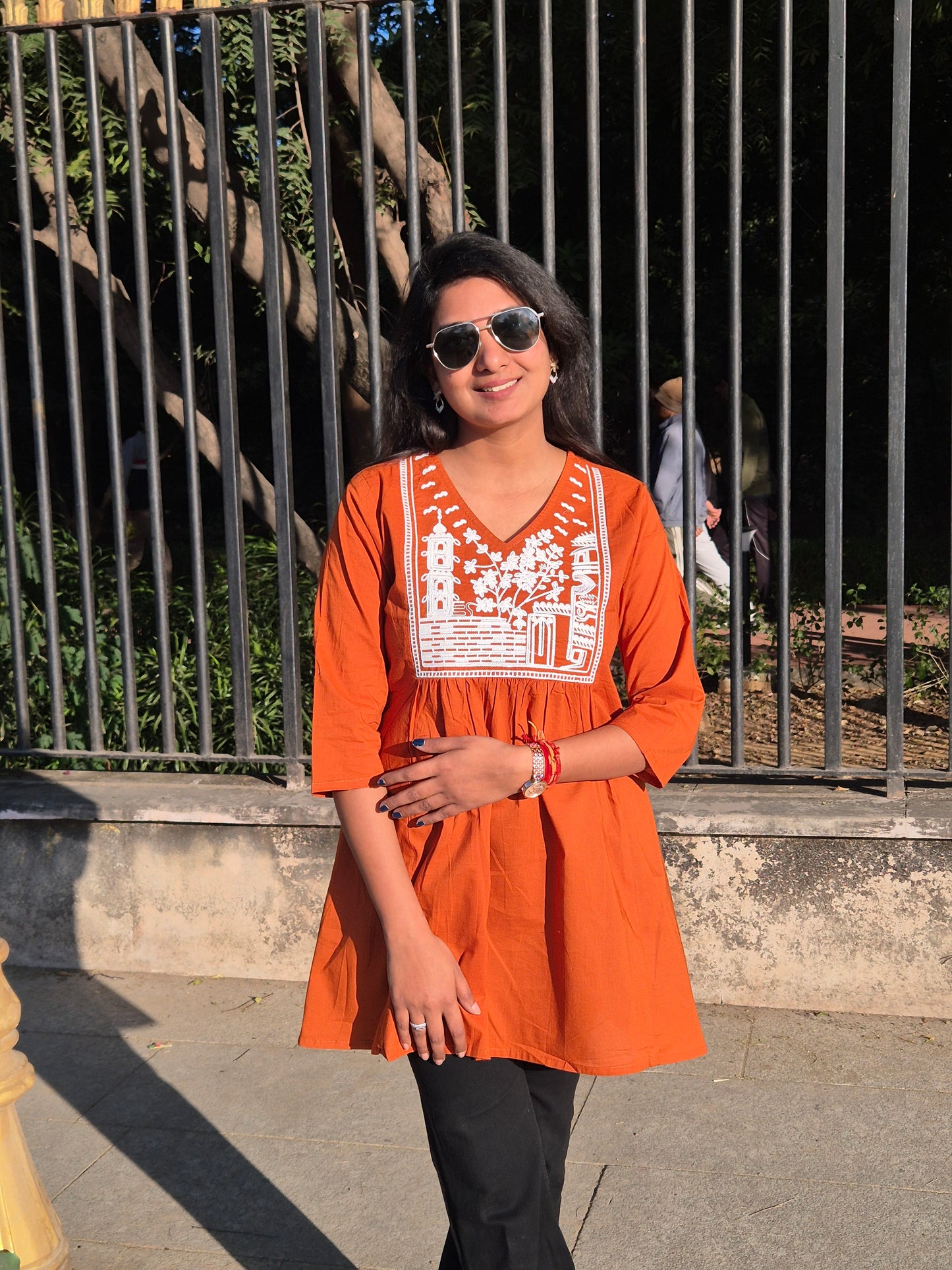 Rust Orange Embroidered Cotton Top