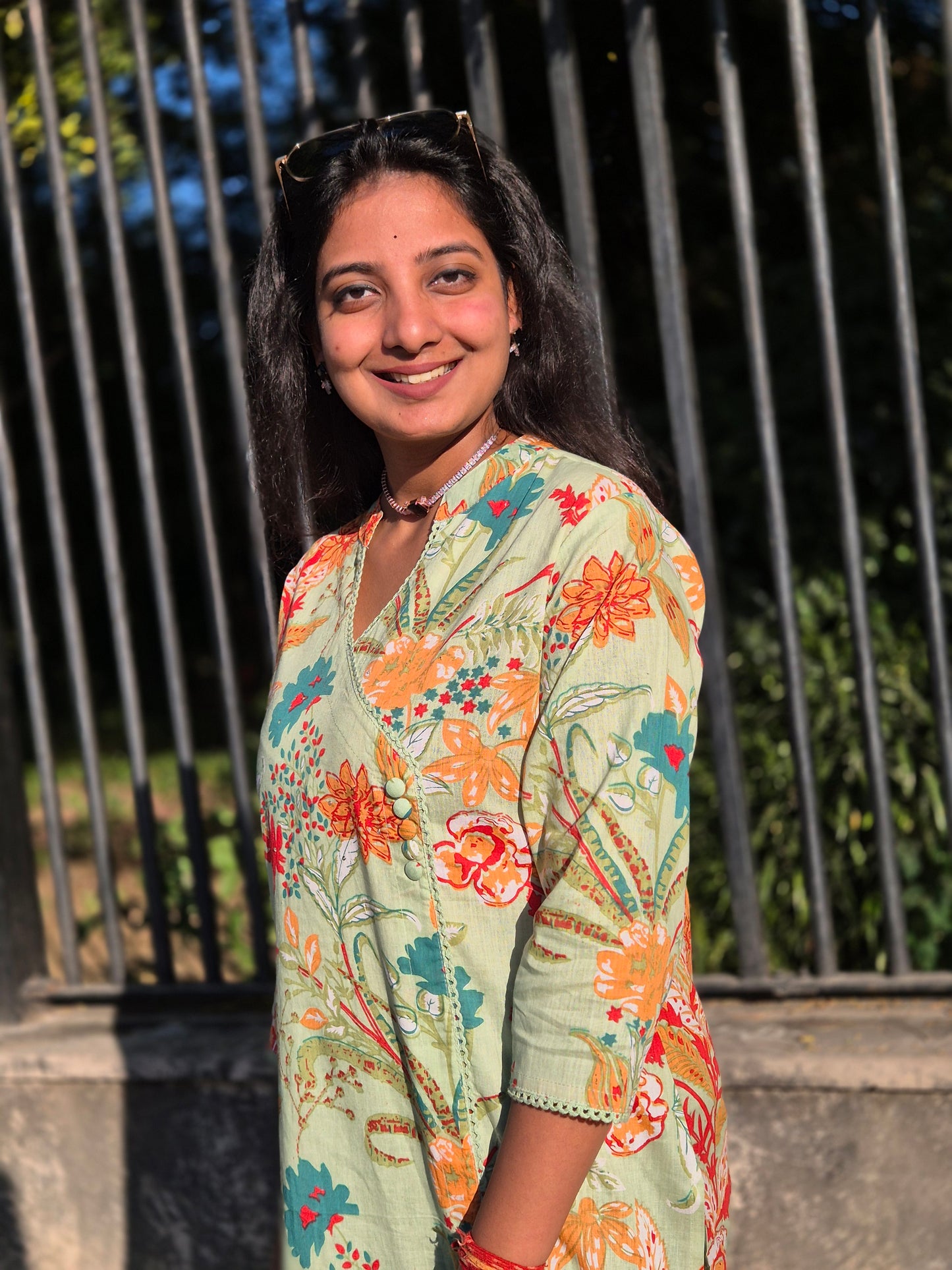 Mint Bloom Printed Cotton Kurta Pant Set