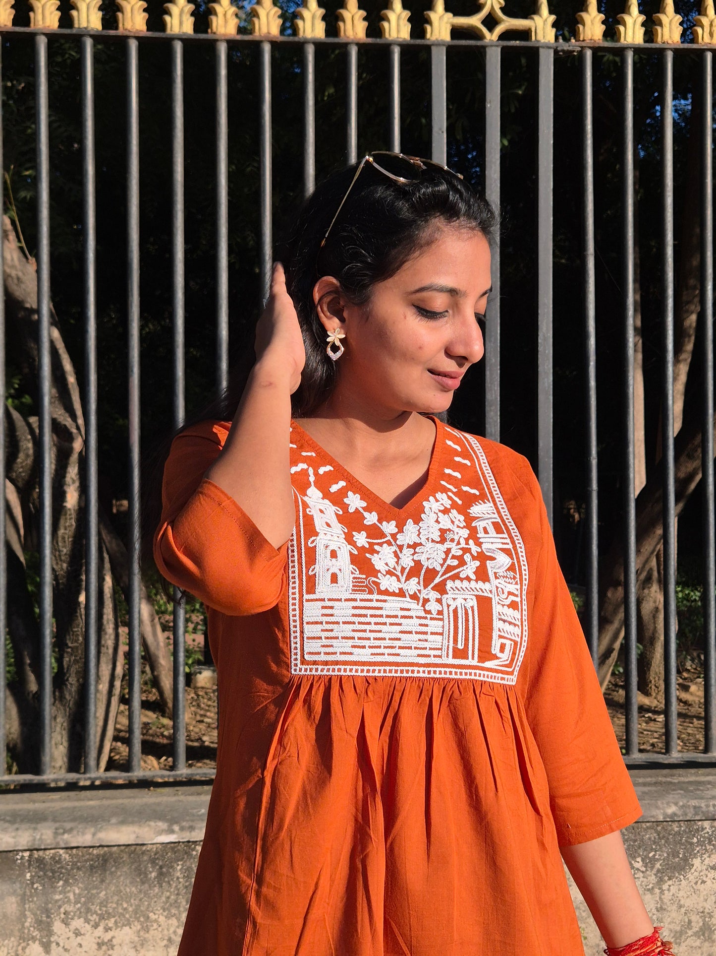 Rust Orange Embroidered Cotton Top