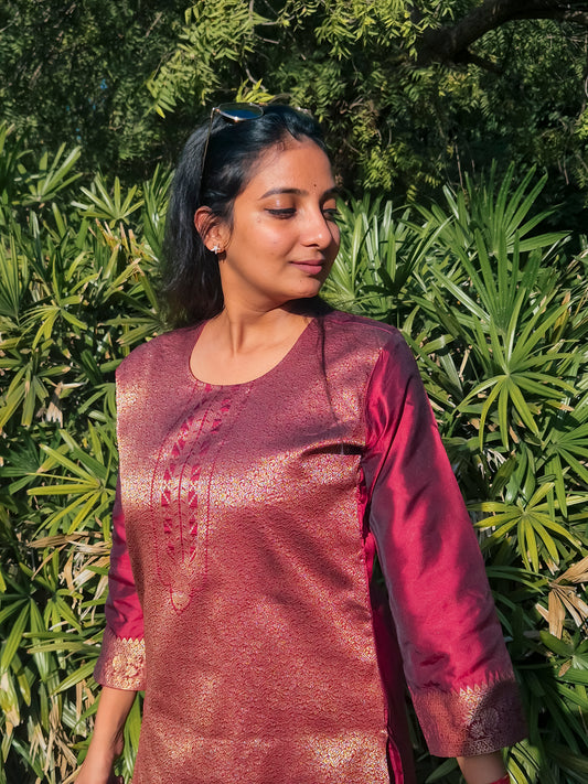 Banarasi Maroon & Gold Zari Work Festive Suit Set