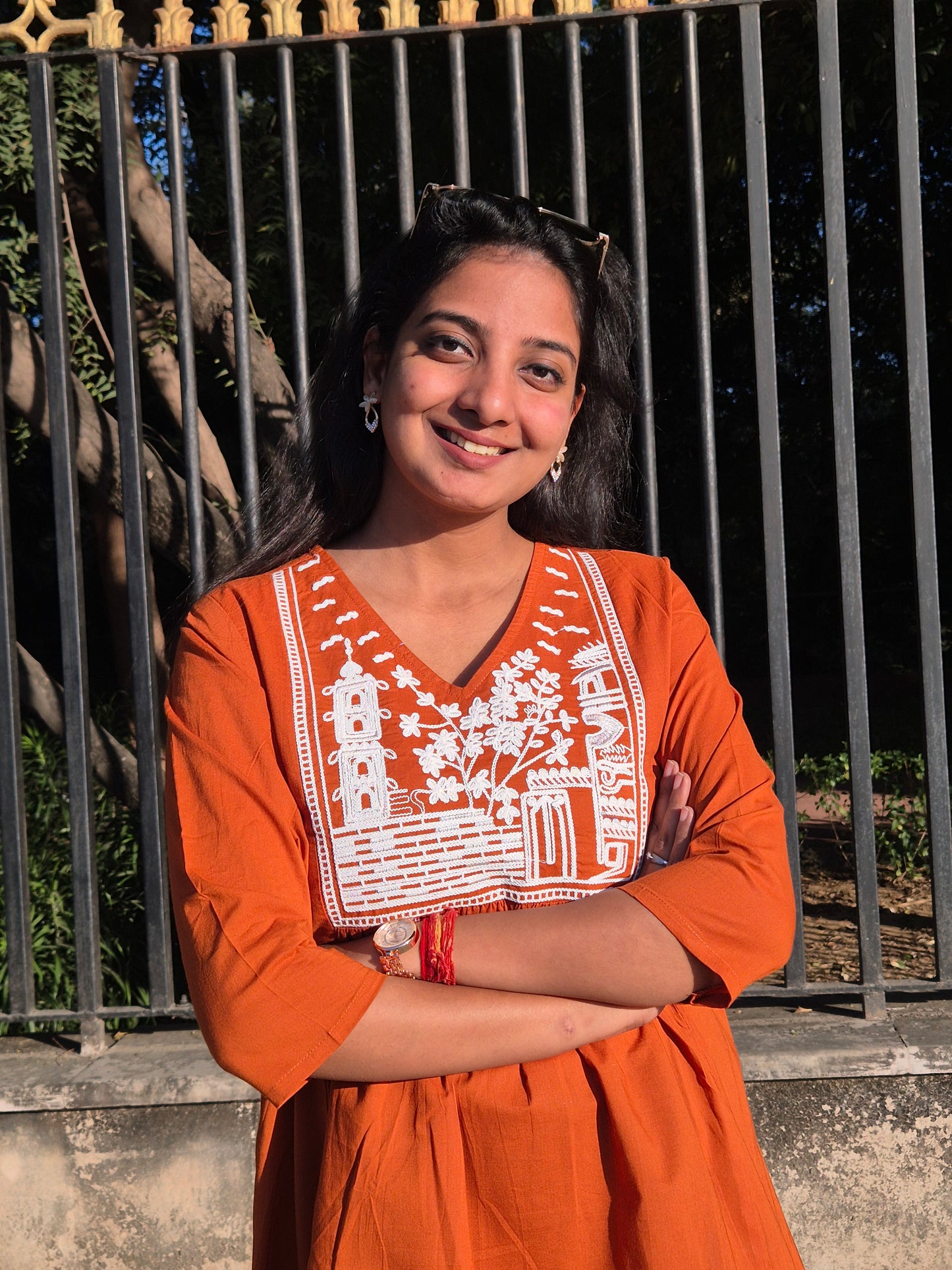 Rust Orange Embroidered Cotton Top