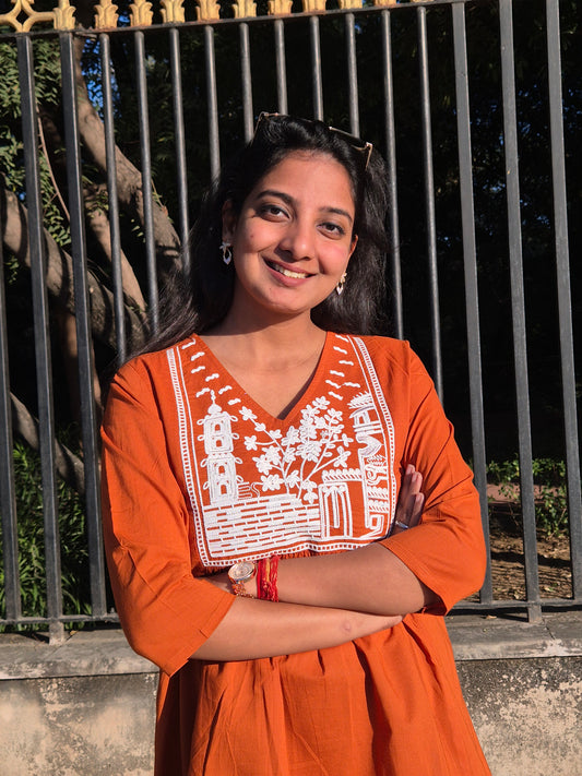 Rust Orange Embroidered Cotton Top