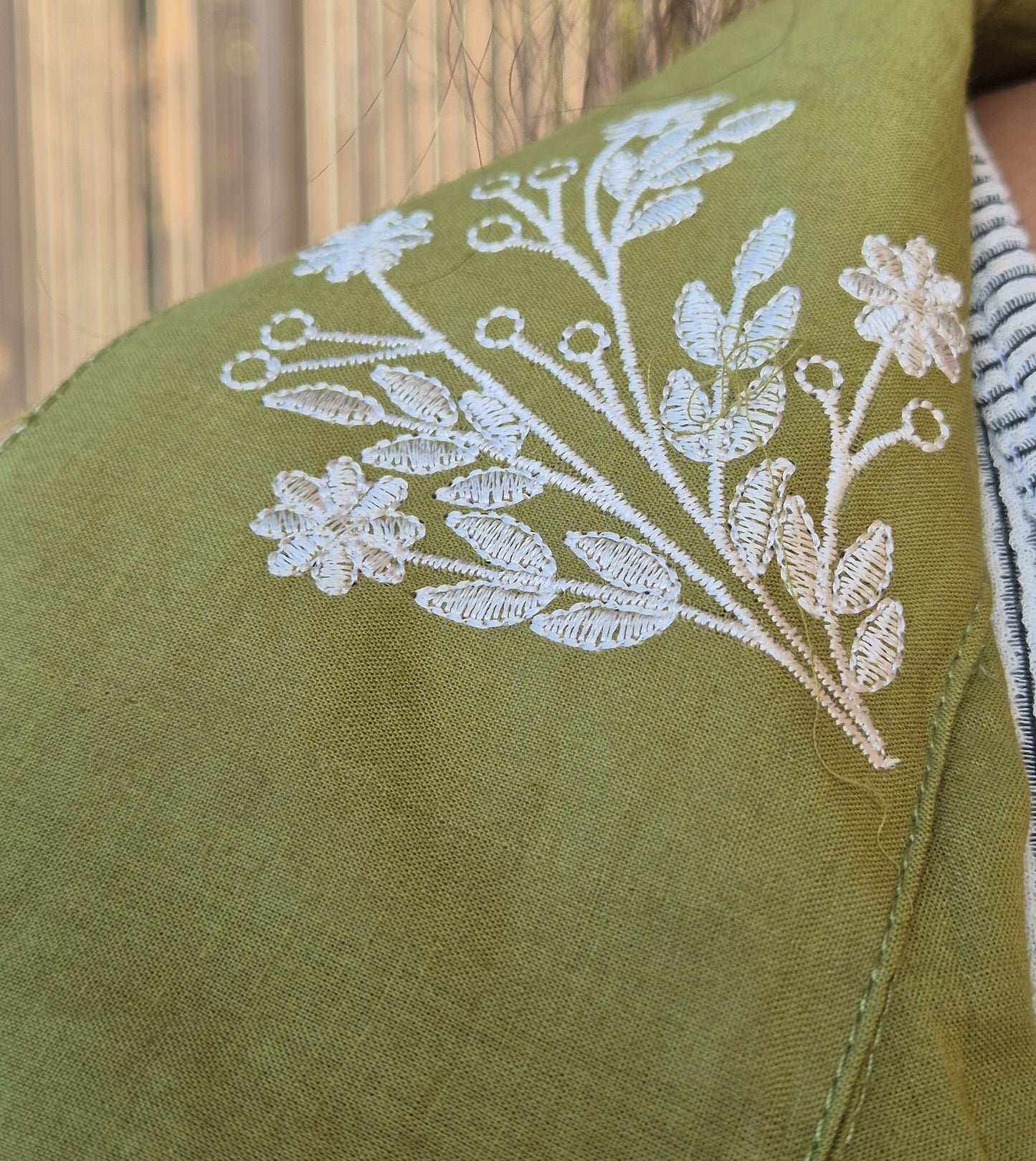 Olive Green Embroidered Open-Front Shirt Shrug