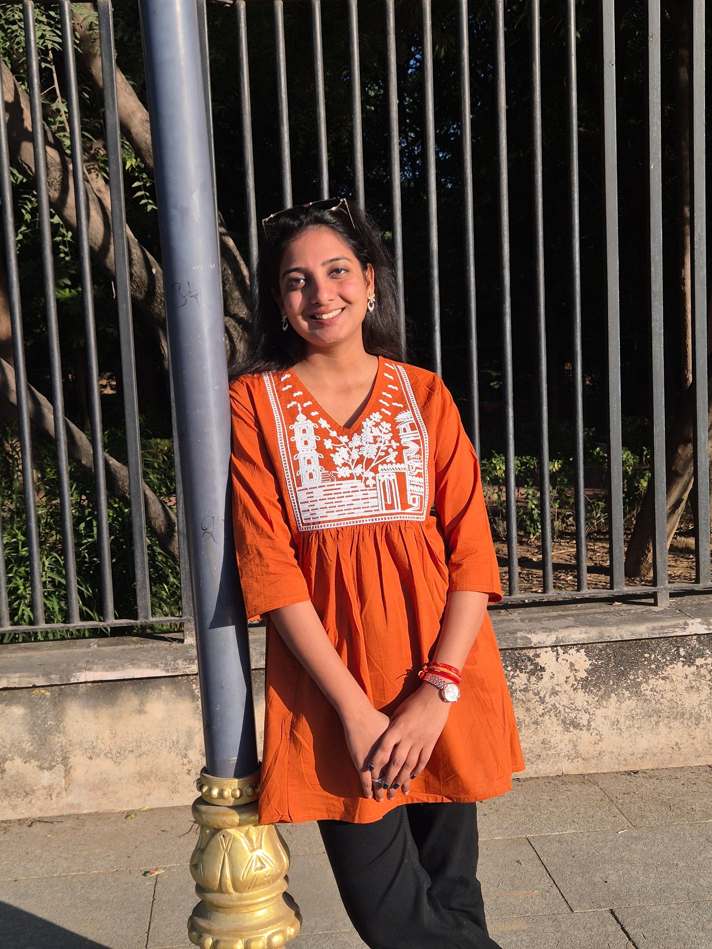 Rust Orange Embroidered Cotton Top