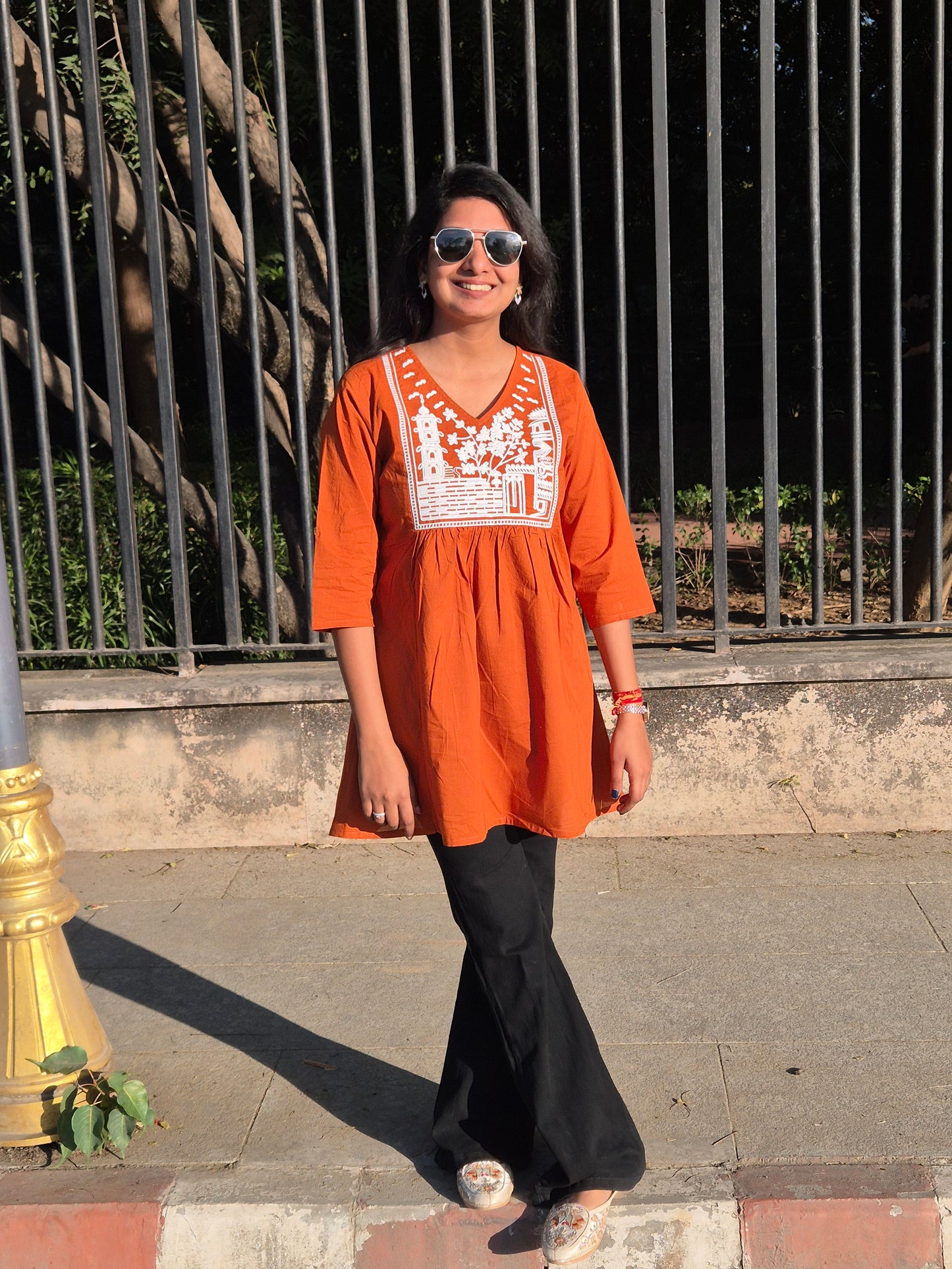 Rust Orange Embroidered Cotton Top