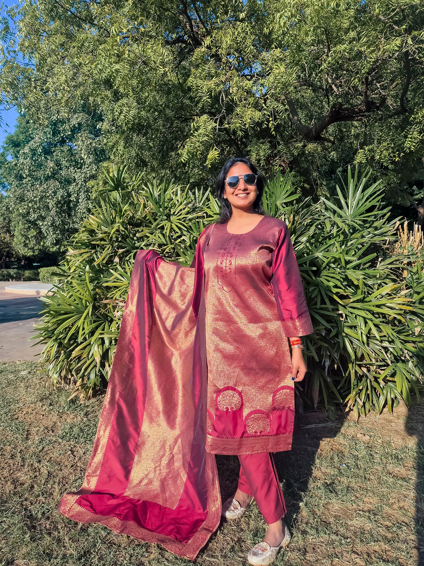 Banarasi Maroon & Gold Zari Work Festive Suit Set