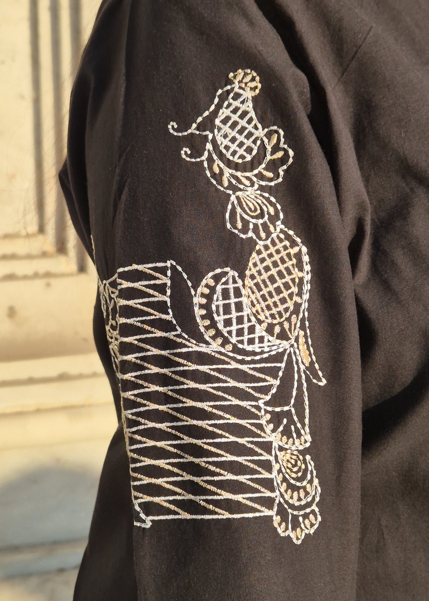 Black Embroidered Open-Front Shirt Shrug