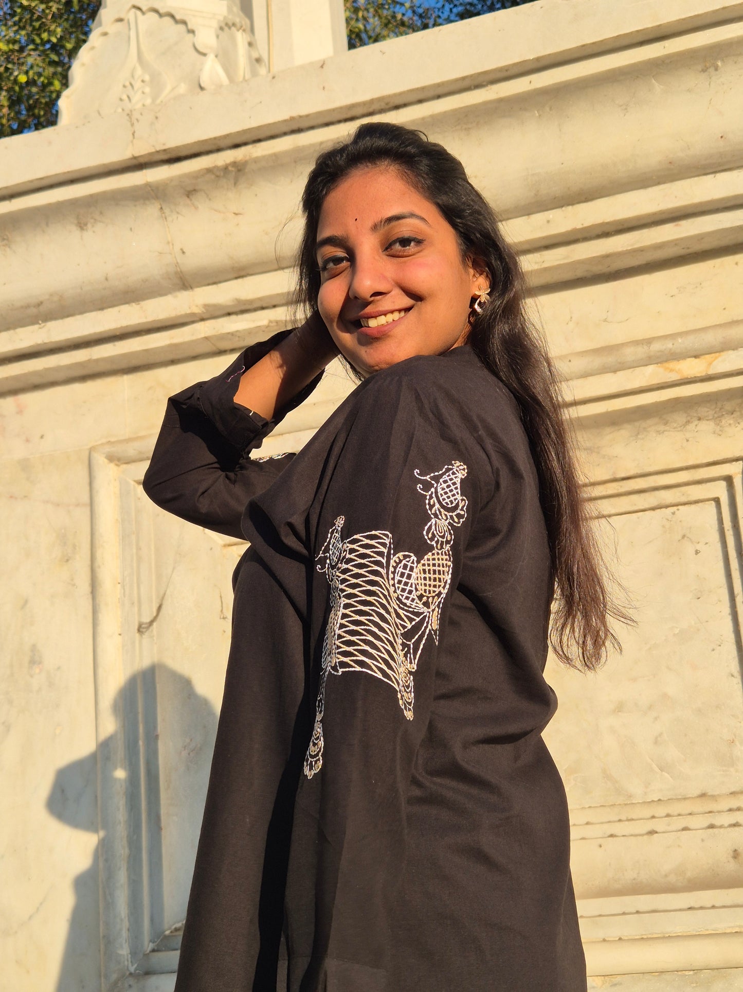 Black Embroidered Open-Front Shirt Shrug