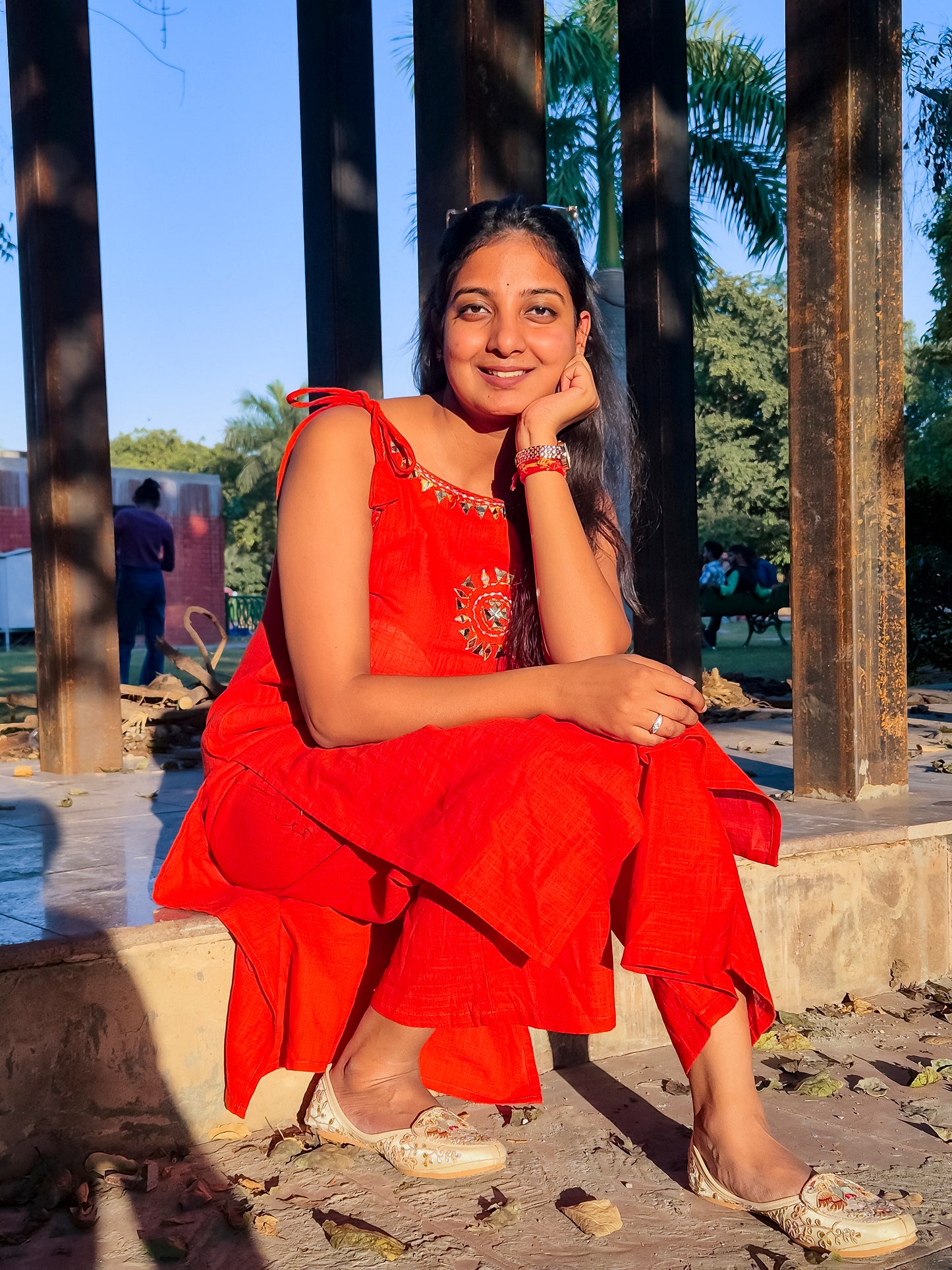 Solid Rust Co-ord Set with Subtle Hand Embroidery