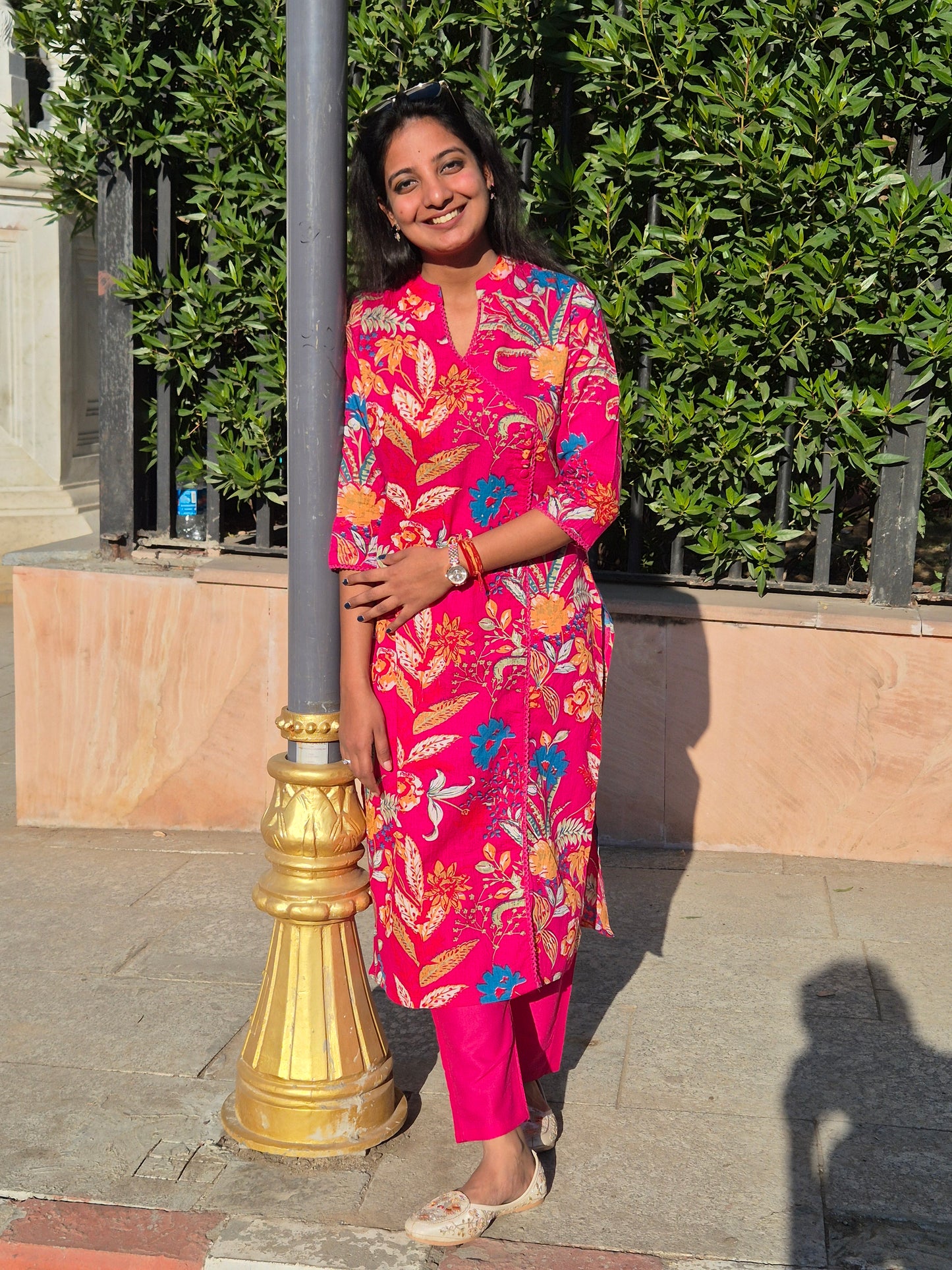 Hot Pink Bloom Floral Cotton Suit Set