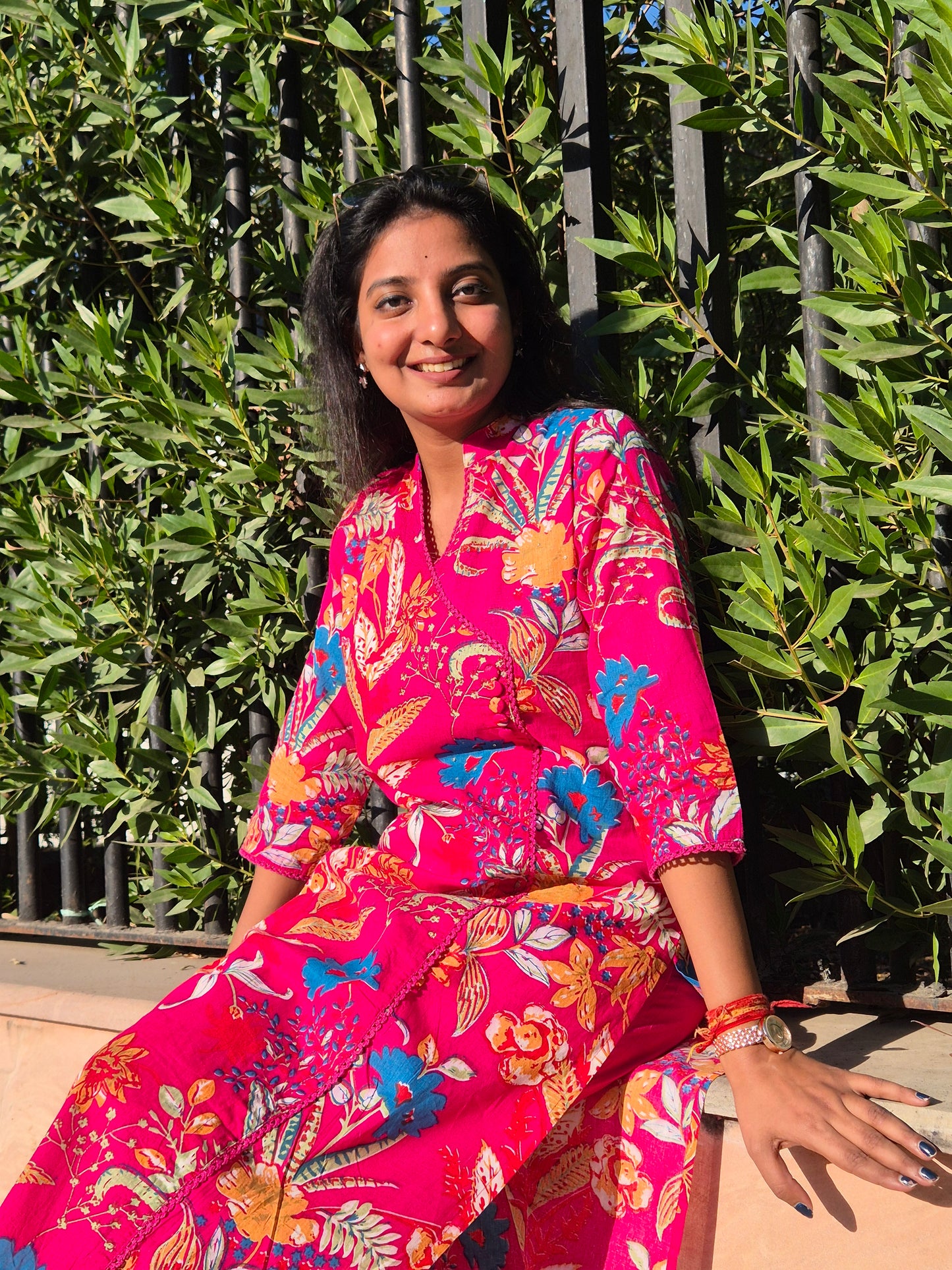 Hot Pink Bloom Floral Cotton Suit Set