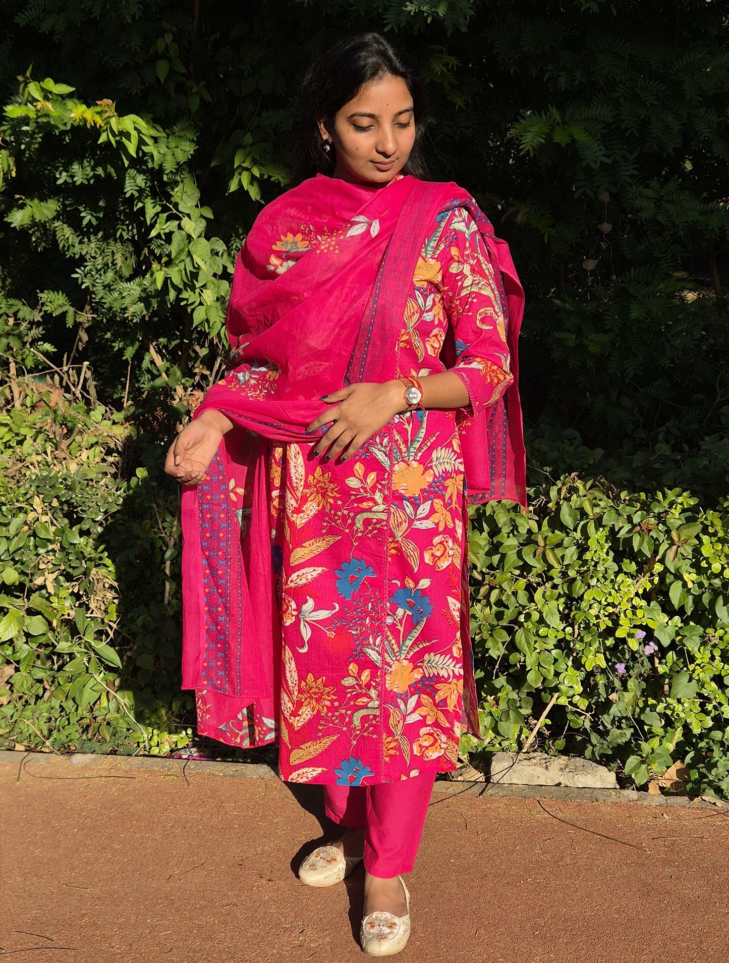 Hot Pink Bloom Floral Cotton Suit Set