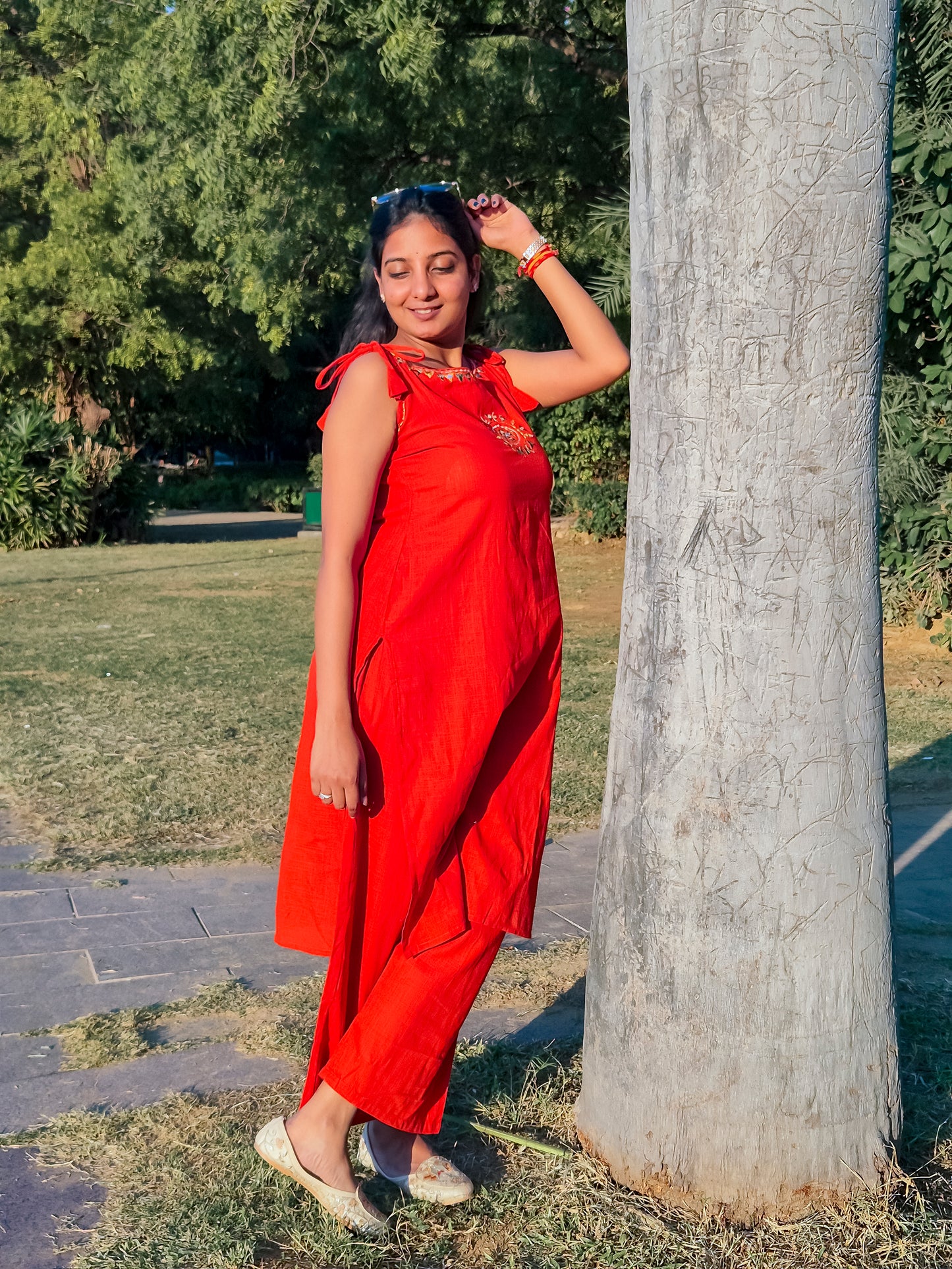 Solid Rust Co-ord Set with Subtle Hand Embroidery