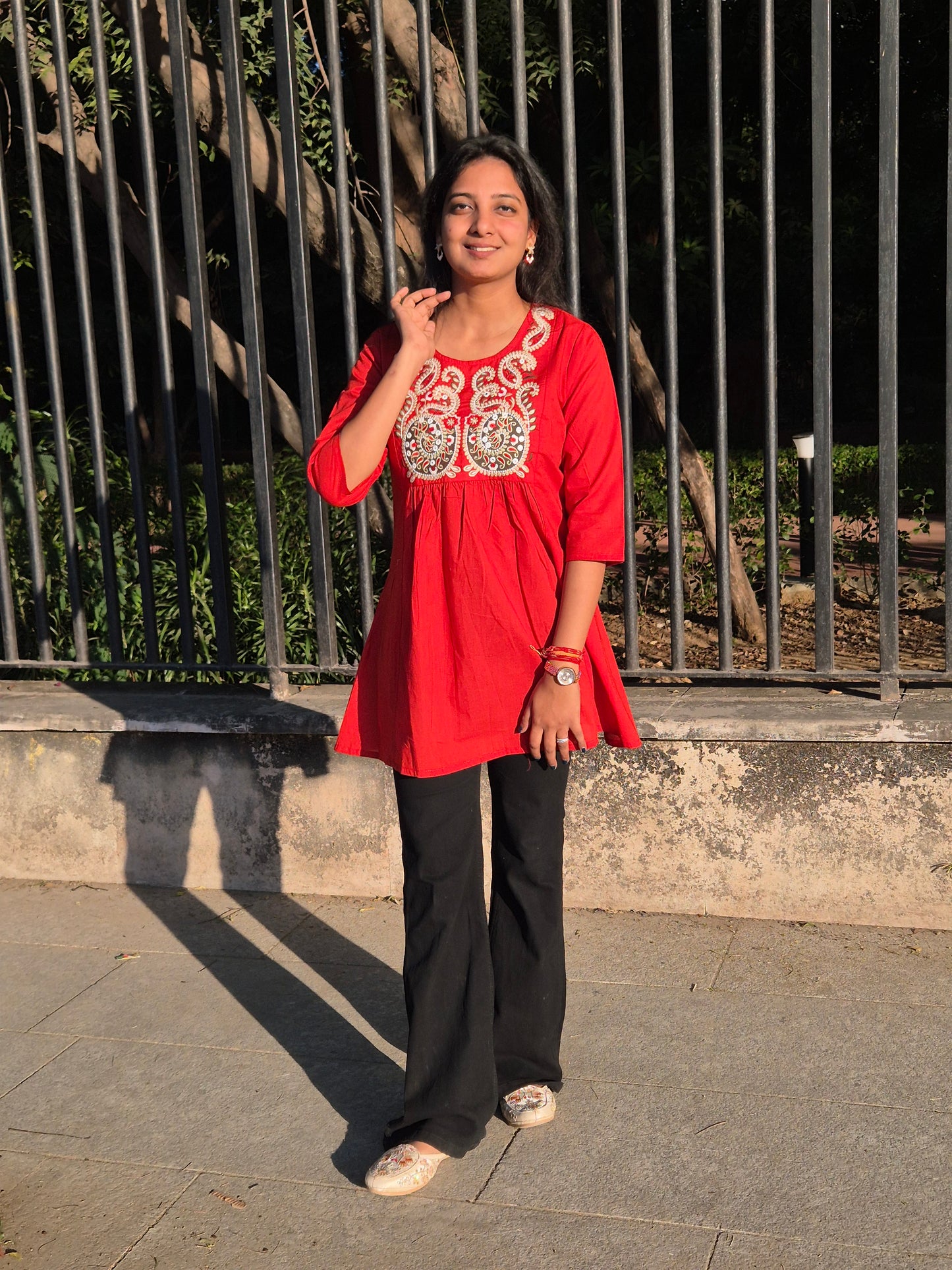 Rust Orange Embroidered Cotton Top