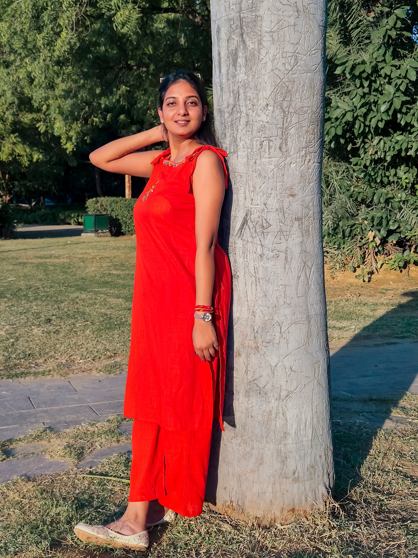 Solid Rust Co-ord Set with Subtle Hand Embroidery