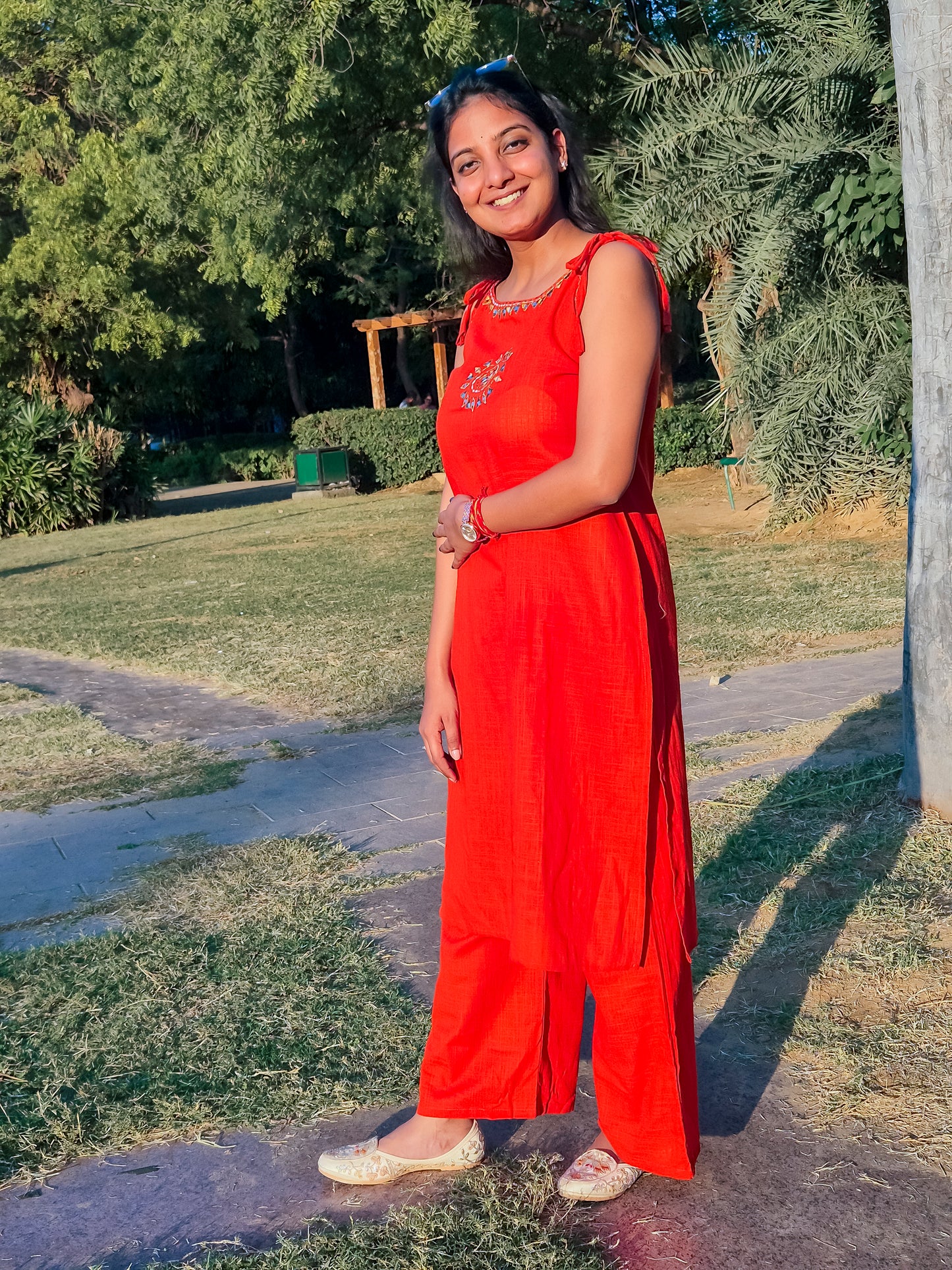 Solid Rust Co-ord Set with Subtle Hand Embroidery