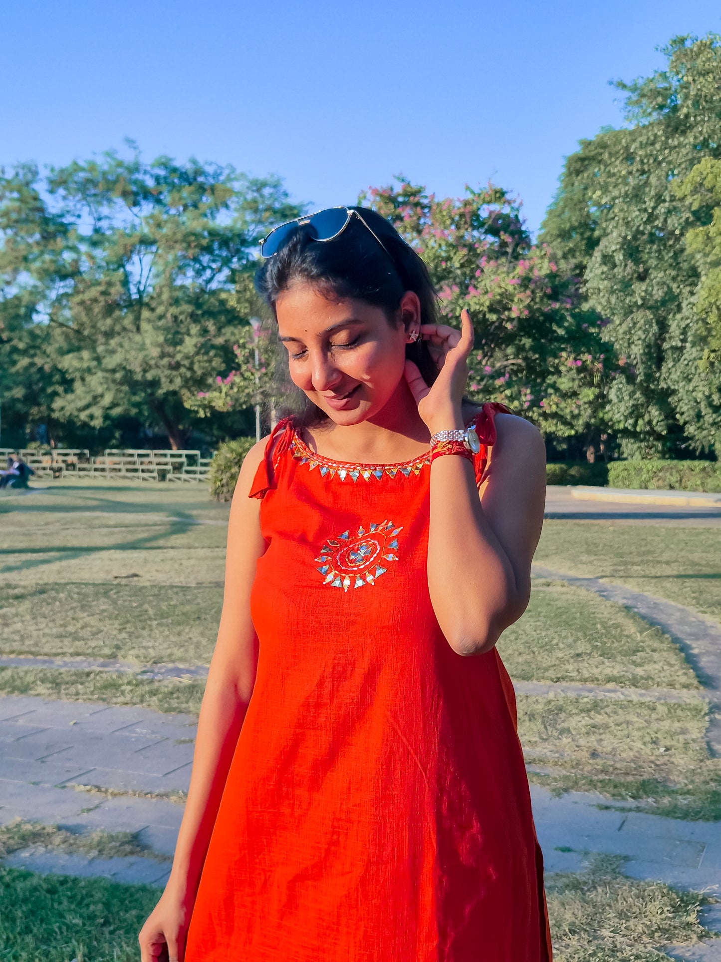 Solid Rust Co-ord Set with Subtle Hand Embroidery