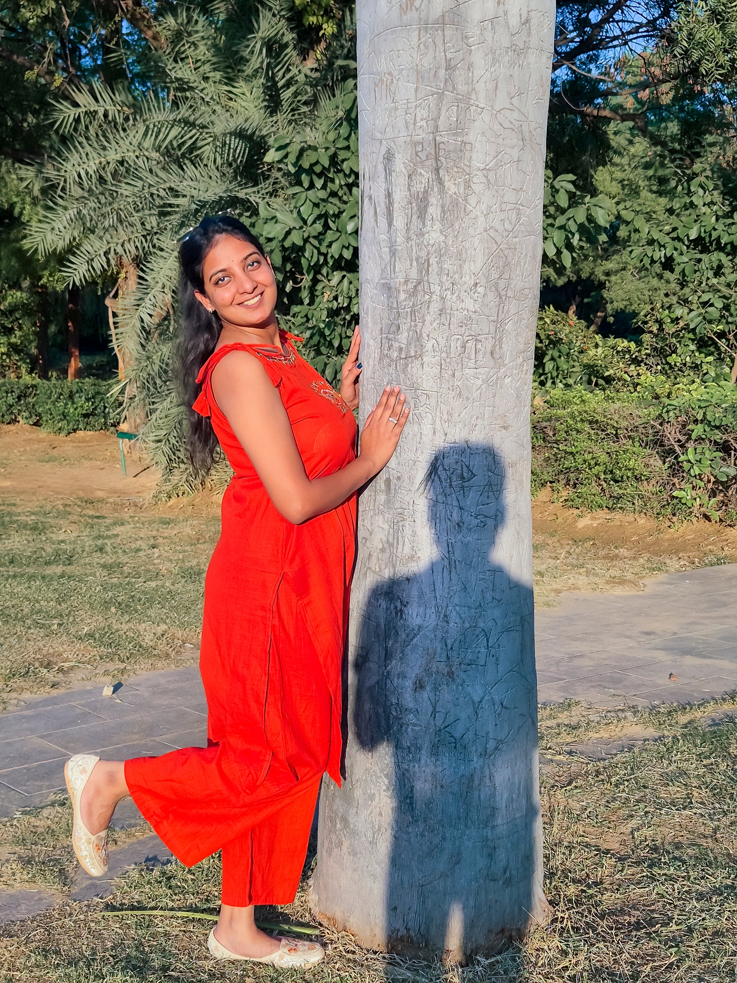 Solid Rust Co-ord Set with Subtle Hand Embroidery