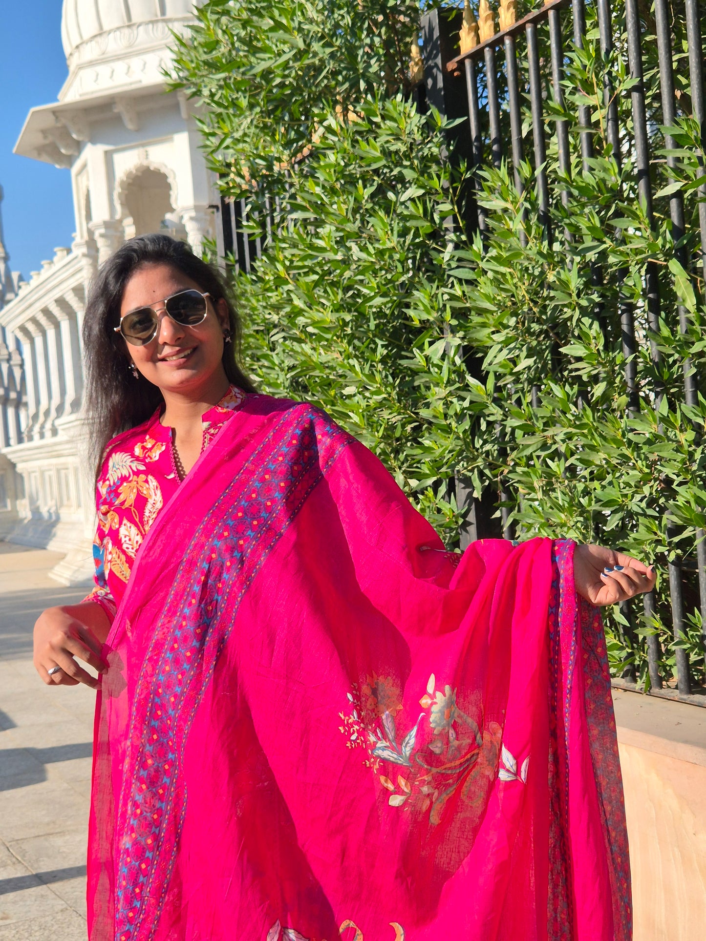 Hot Pink Bloom Floral Cotton Suit Set