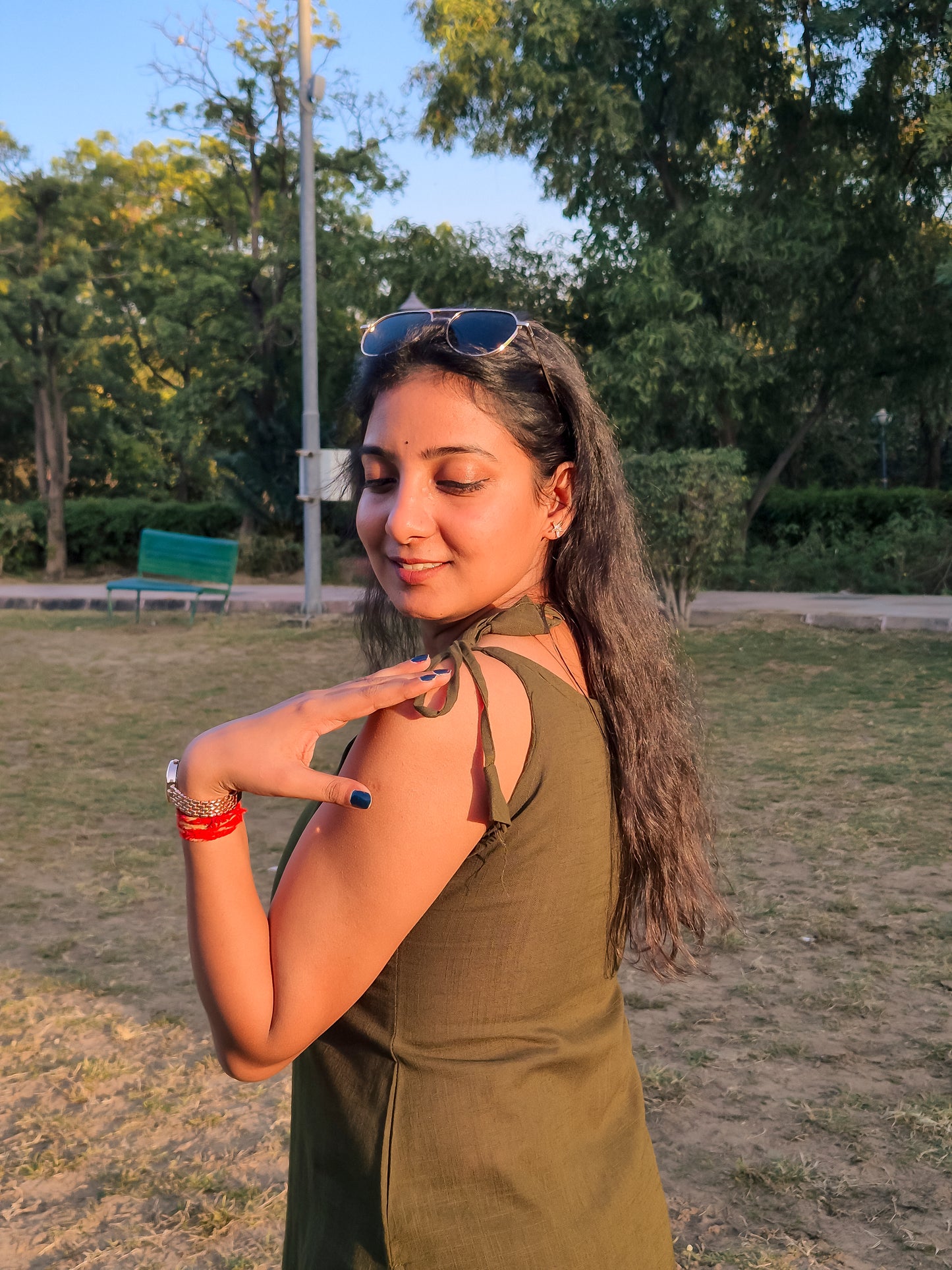 Olive Green Embroidered Sleeveless Co-ord Set