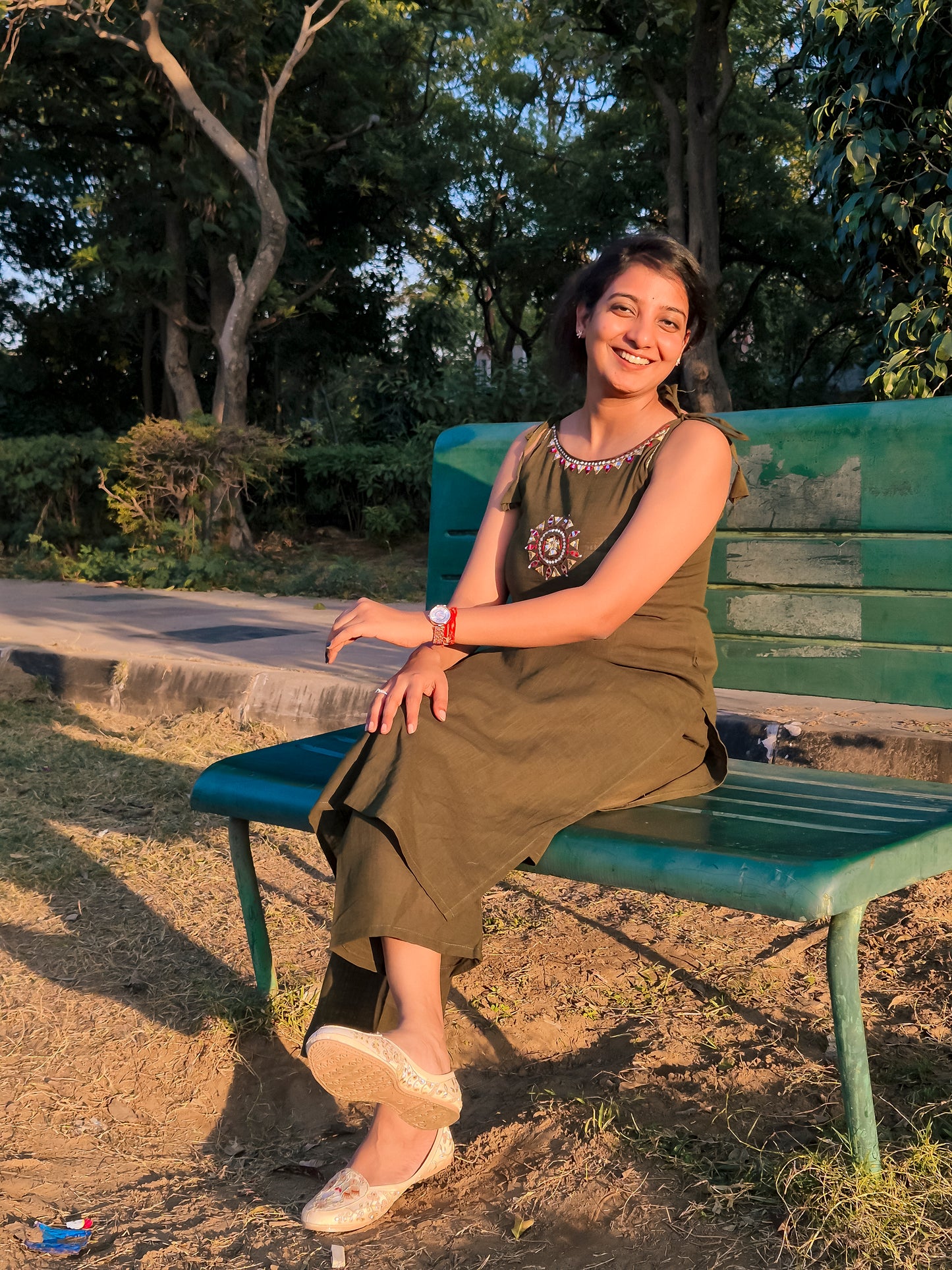 Olive Green Embroidered Sleeveless Co-ord Set