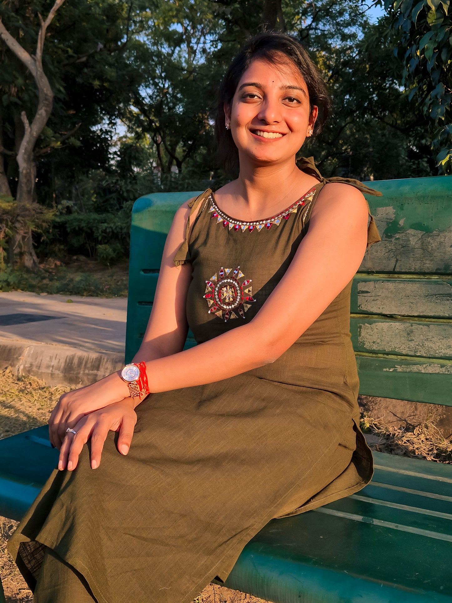 Olive Green Embroidered Sleeveless Co-ord Set