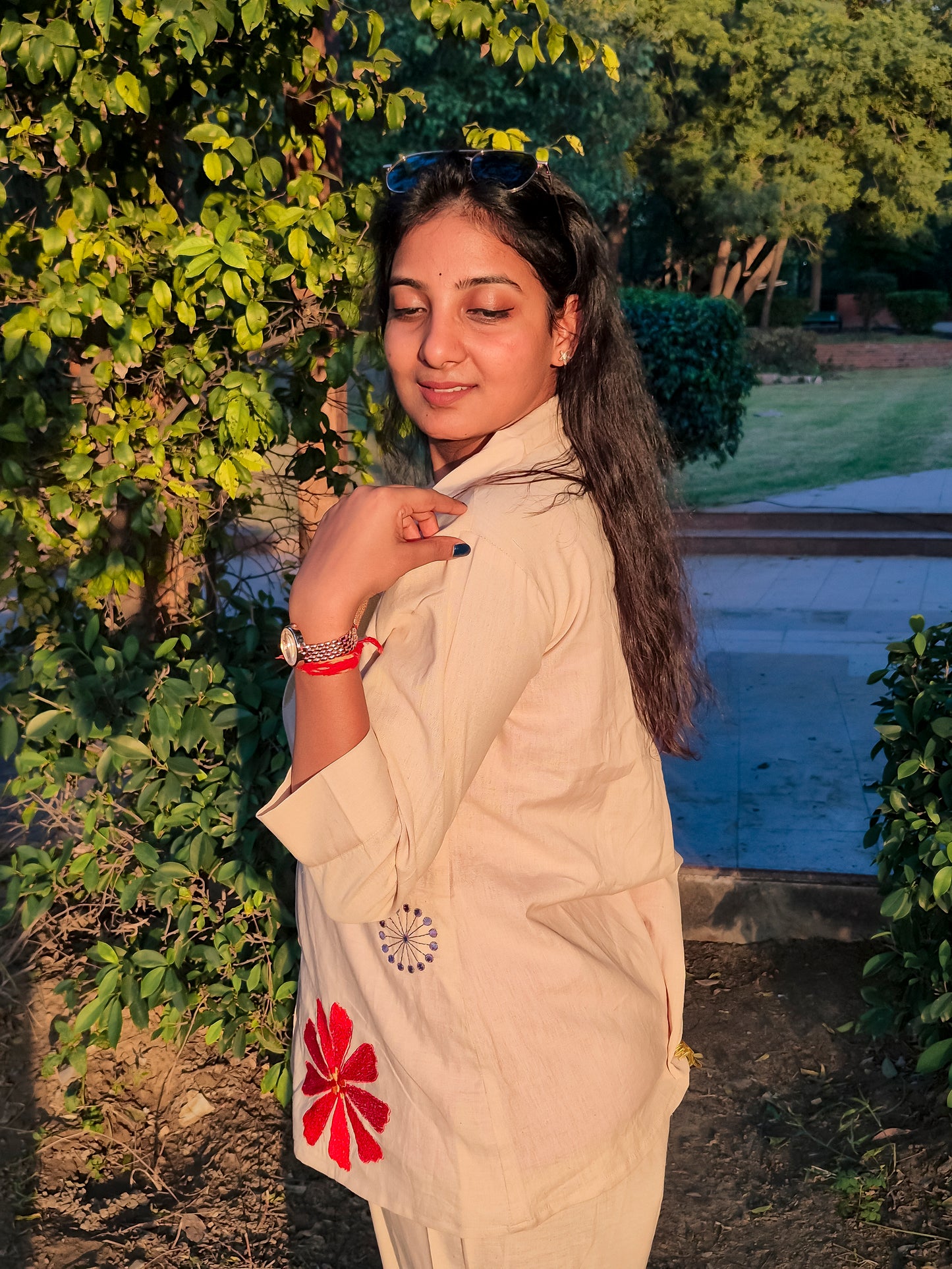 Handcrafted Floral Embroidered Beige Co-ord Set