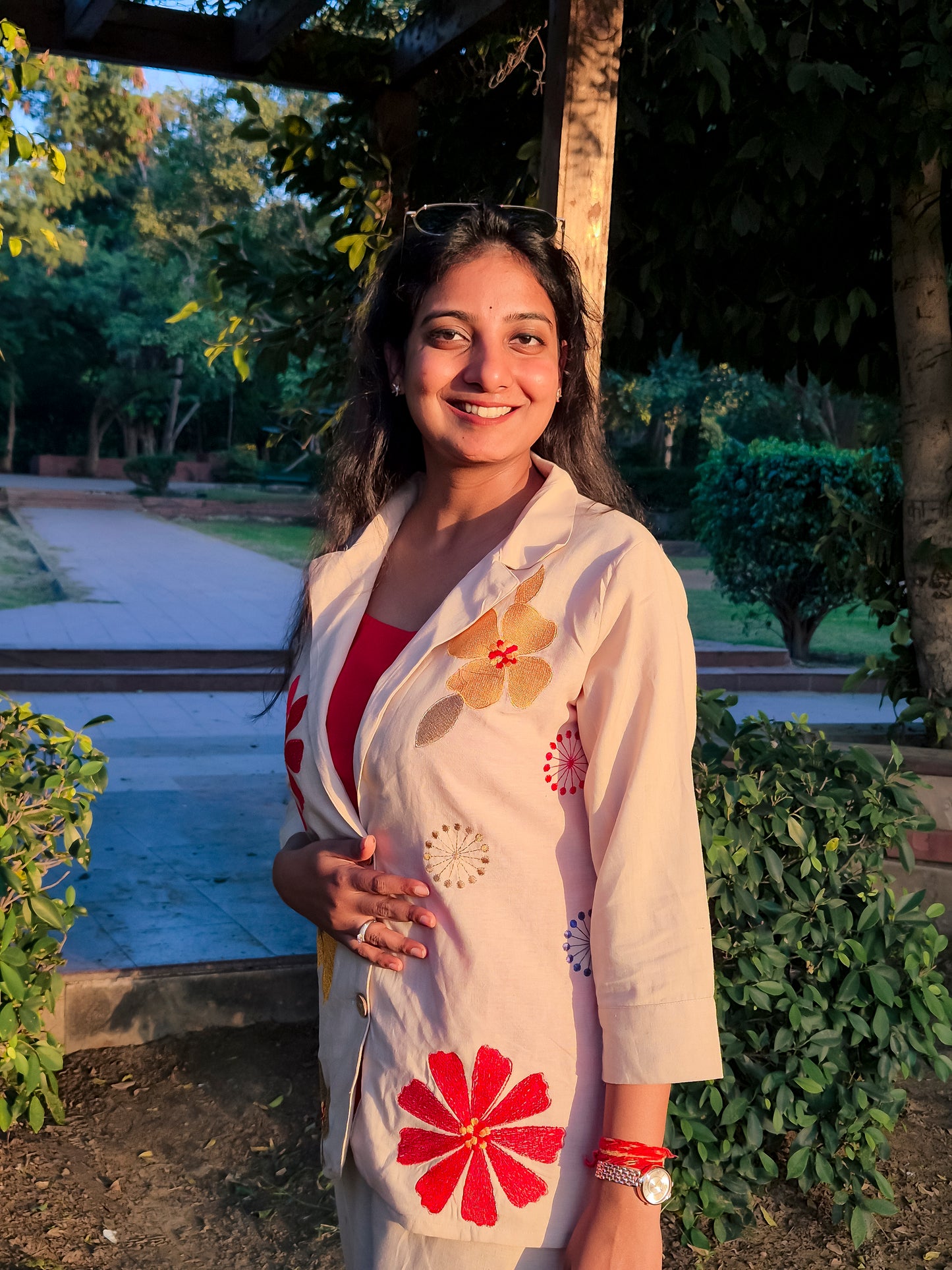 Handcrafted Floral Embroidered Beige Co-ord Set