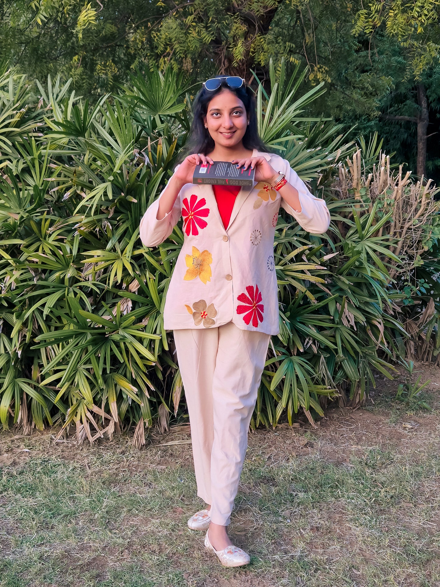 Handcrafted Floral Embroidered Beige Co-ord Set