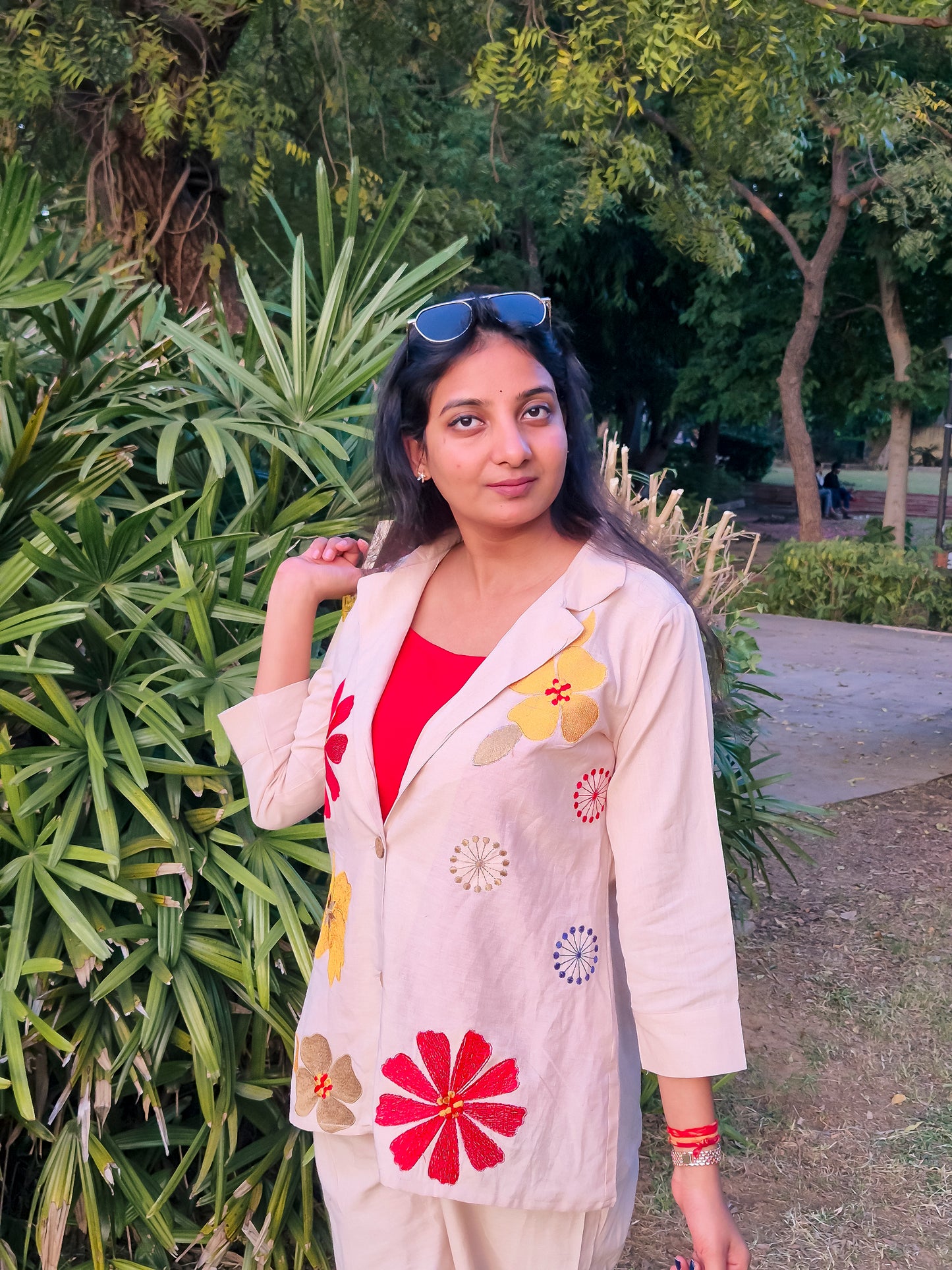 Handcrafted Floral Embroidered Beige Co-ord Set